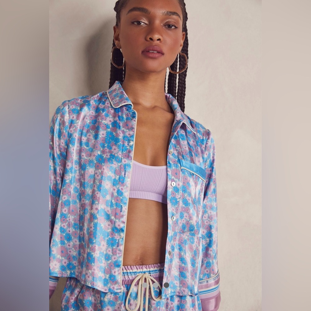 Free People Floral Pajama Set - Blue and Pink